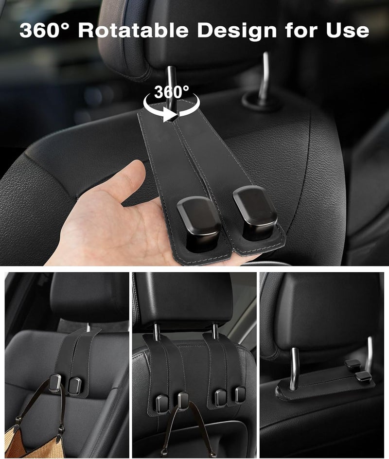 VETERBONE Car Hooks for Headrest, 2Pcs Seat Back Storage Hook Luxurious Leather 100% Metal Multifunctional Car Hanger & Holder for Heatrest, Seat, Bag, Purse (Black) - Image 4